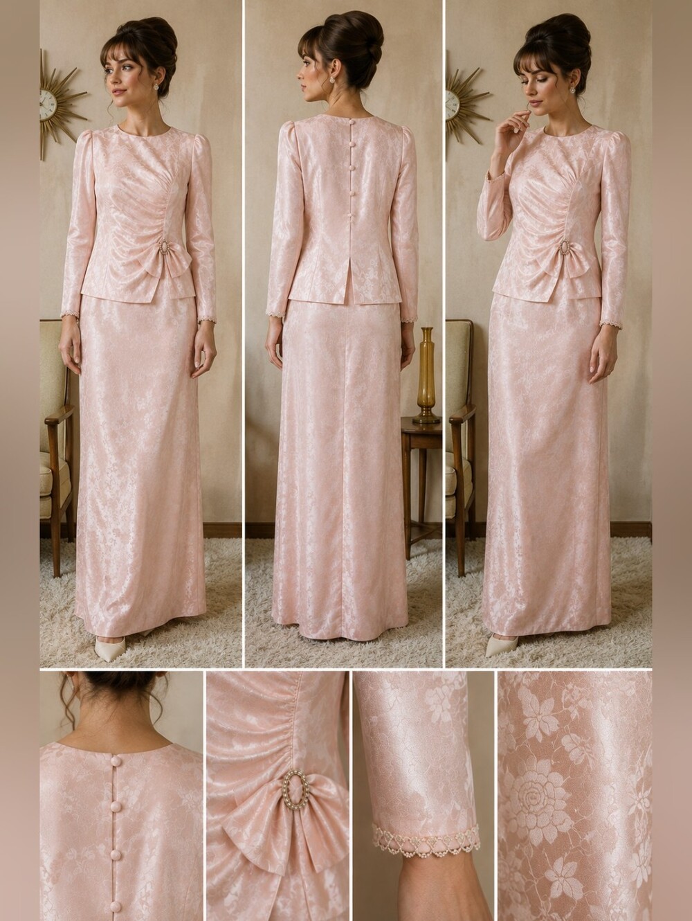 Gorgeous Vtg Pink Maxi Dress Sz Vtg 16 (Mod 10-12) By Miss Elliett Ai Model